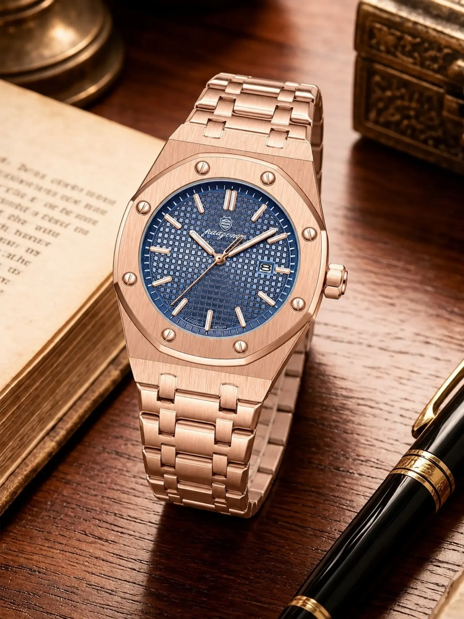 Luxury Men's Watch with Luminous Hands, Blue Dial, Date Display, 30m Waterproof, Stainless Steel Strap, Perfect Gift for All Occasions, Stainless Steel Wristwatch, Water Resistant Watch, Waterproof Watches