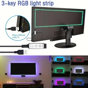 LED Strip Light with Three-Key Controller, USB Powered Lighting, Adjustable Modes, RGB Color Changing, Flexible Cuttable, Ideal for TV Backdrop, Interior Led Lights