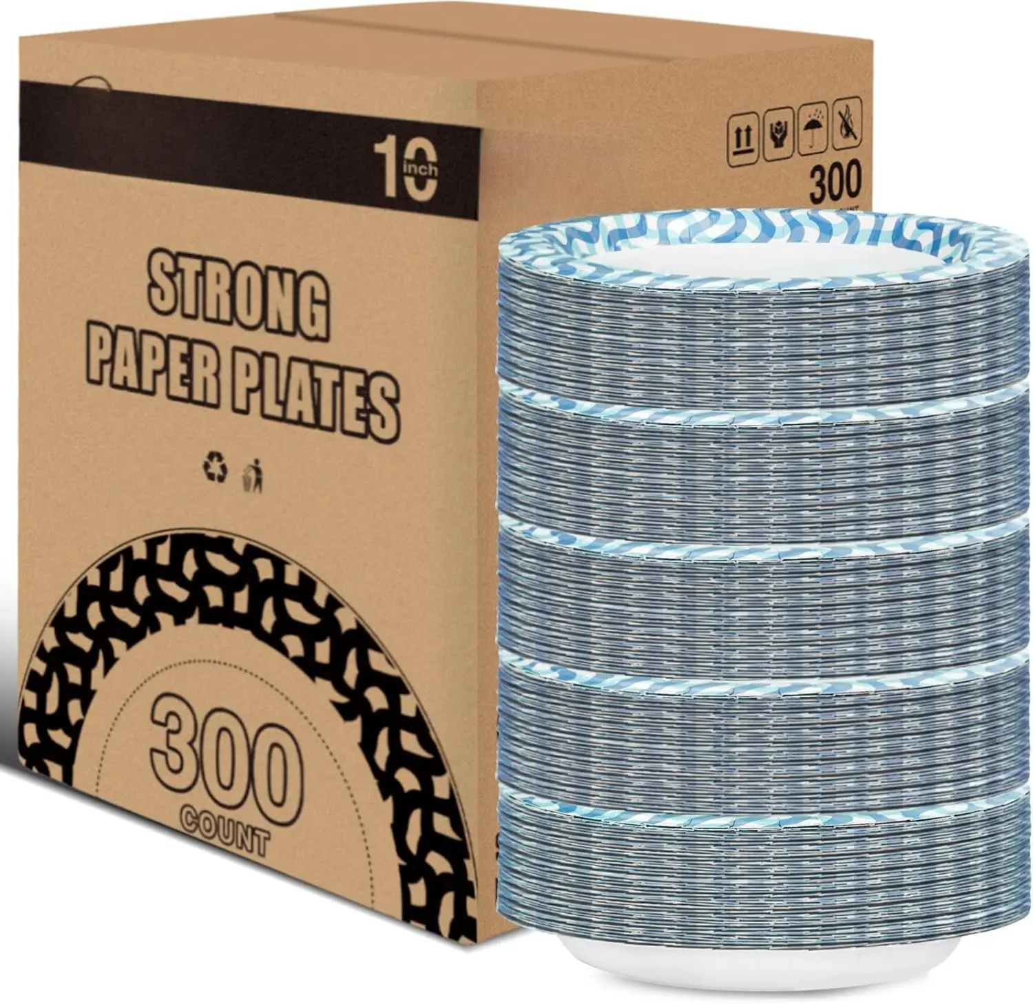 Paper Plates 10 inch Bulk 300 Count, Thickened Disposable Plates Large Heavy Duty Dinner Paper Plates for Holiday, Party, Picnic and Everyday Use