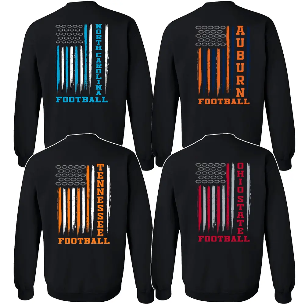 College Varsity Football Flag Sweatshirt, Vintage American Flag Graphic Crewneck for Men Women, Athletic Football Gift for Dad Husband Boyfriend Football Fans