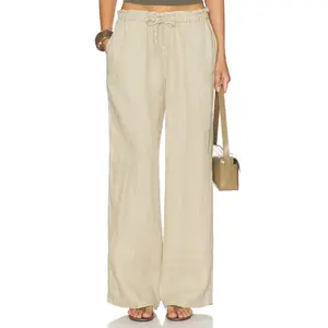 James Perse Paperbag Waist Linen Pant in Light Khaki