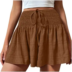 EncoLax Womens Summer Comfy Cotton Elastic Waist Drawstring Casual Shorts with Smocked Detail