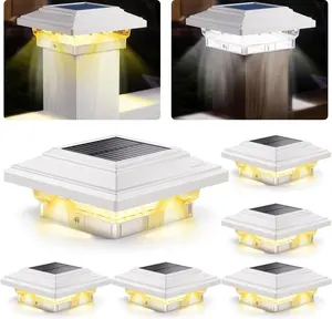 4x4 Solar  Lights 50 Lumens 2 Modes,  Caps Light Outdoor  for 4x4 Vinyl Wooden Posts, Fence Deck Garden Patio Decor, Warm/White Lighting (White, 6 Pack)