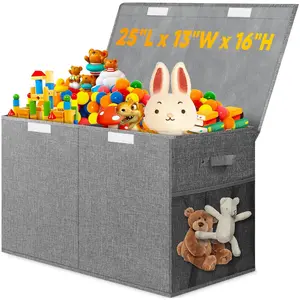 Large Toy Box Collapsible Storage Bins with Lids, Toy Storage Organizer Toddler Bin Boxes for Kids, Boys, Girls, 25"x13"x16"Toys Room organizers trunk