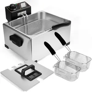 5L large capacity stainless steel fryer with 3 baskets, 2000W quick heating, adjustable temperature, observation window and cold touch handle for party and family sizes - perfect for home, party, chicken, french fries, essential kitchen utensils