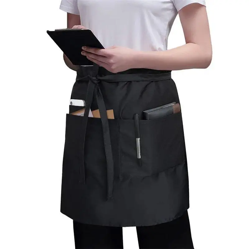 Basic Plain Customizable Cotton Half Apron with Pocket - Drawstring Waist, Custom Embroider-Your-Logo Workwear for Kitchen Staff - All Seasons Home Care Supplies