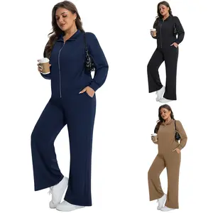 [1X-5X]Plus Size Women's 2 Piece Outfits Sweatsuits Zip-Up Sweatshirt & Wide Leg Sweatpants Lounge Set Casual Tracksuit for Comfort and Style