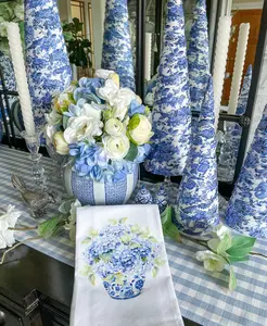 Chinoiserie Jar with Blue Hydrangea Kitchen Towel