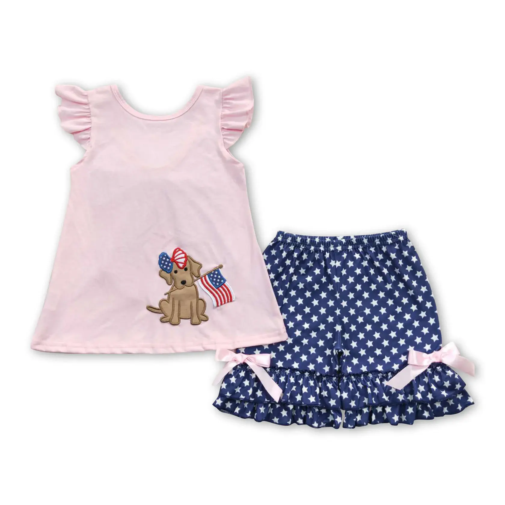 Girls' 4th of July Embroidered Clothes Kids Set, Cute Clothing Set for Toddlers (3-6m, 12-18m, 2t)
