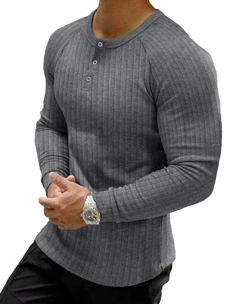 MUSCLE CMDR Men's Long Sleeve Henley Shirt, Ribbed Slim Fit Muscle Tee, Casual Cotton Knit Top, Fathers Day Gift, Fathersdaygift, Menswear, Knit Tops, Longsleeves, Fitted Shirt, Round Neck, Male Clothing, Knitwear, Party, Dating, Button