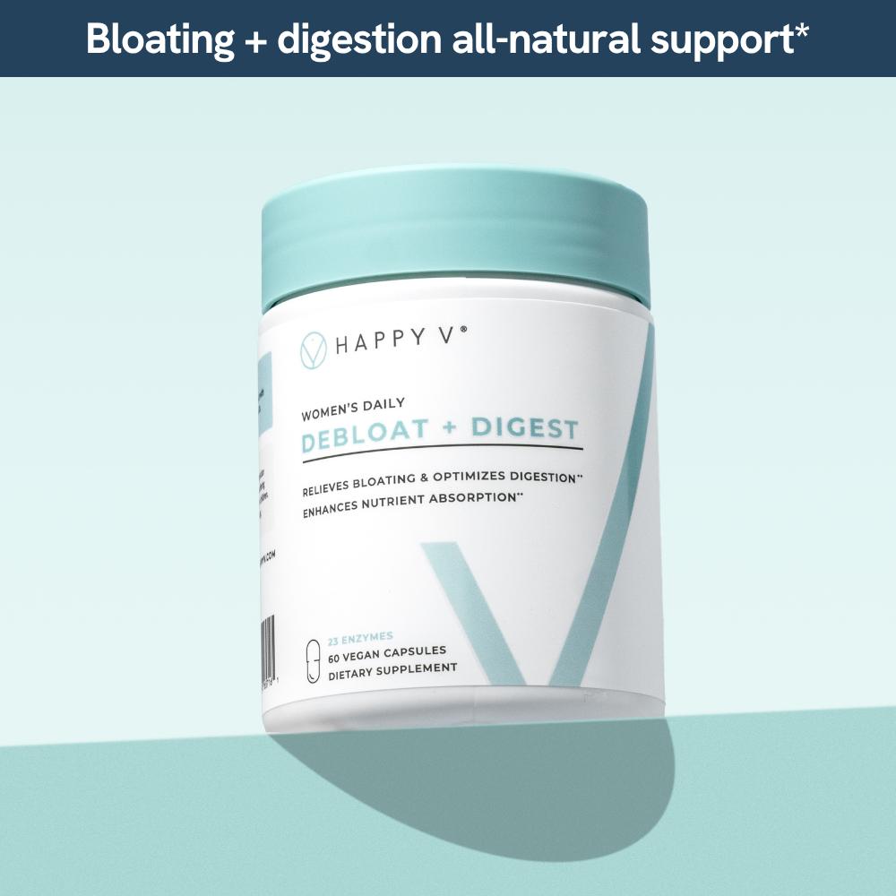 Happy V Debloat  Digest Capsules - 23 Digestive Enzymes for Bloating Relief & Gut Health - Natural Wellness Supplement f