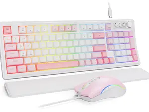 SABLUTE Wired Gaming Keyboard and Mouse, RGB Backlit Mechanical Feel Keyboard with Multimedia Knob & Anti-Ghosting Ergonomic Premium Leather Wrist Rest