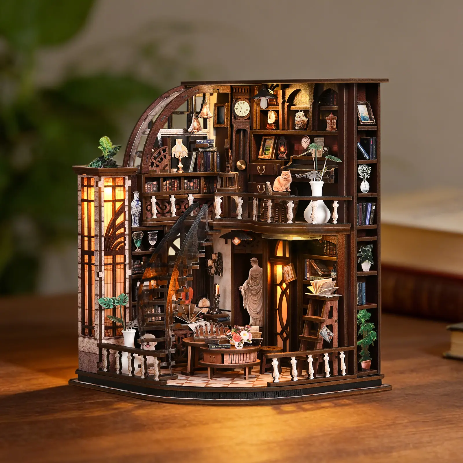 DIY Miniature Bookstore Kit with LED Light, Bacchus Bookstore Mini House, Wooden Dollhouse Puzzle, Book Nook Decor Gift