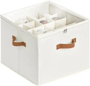 Shoe Organizer for Closet, Fabric Shoe Storage Boxes with Clear Cover, Adjustable Dividers for Shoe Storage, Foldable Space-saving Storage Container Bins, Fits 8-16 Pairs, Beige
