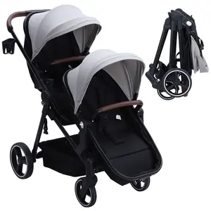 Double Stroller for Infants & Toddlers - Collapsible Tandem Pushchair with Reversible Seats - Adjustable Backrest & Canopy, Large Storage Basket, Multi-Position Bassinet Pram