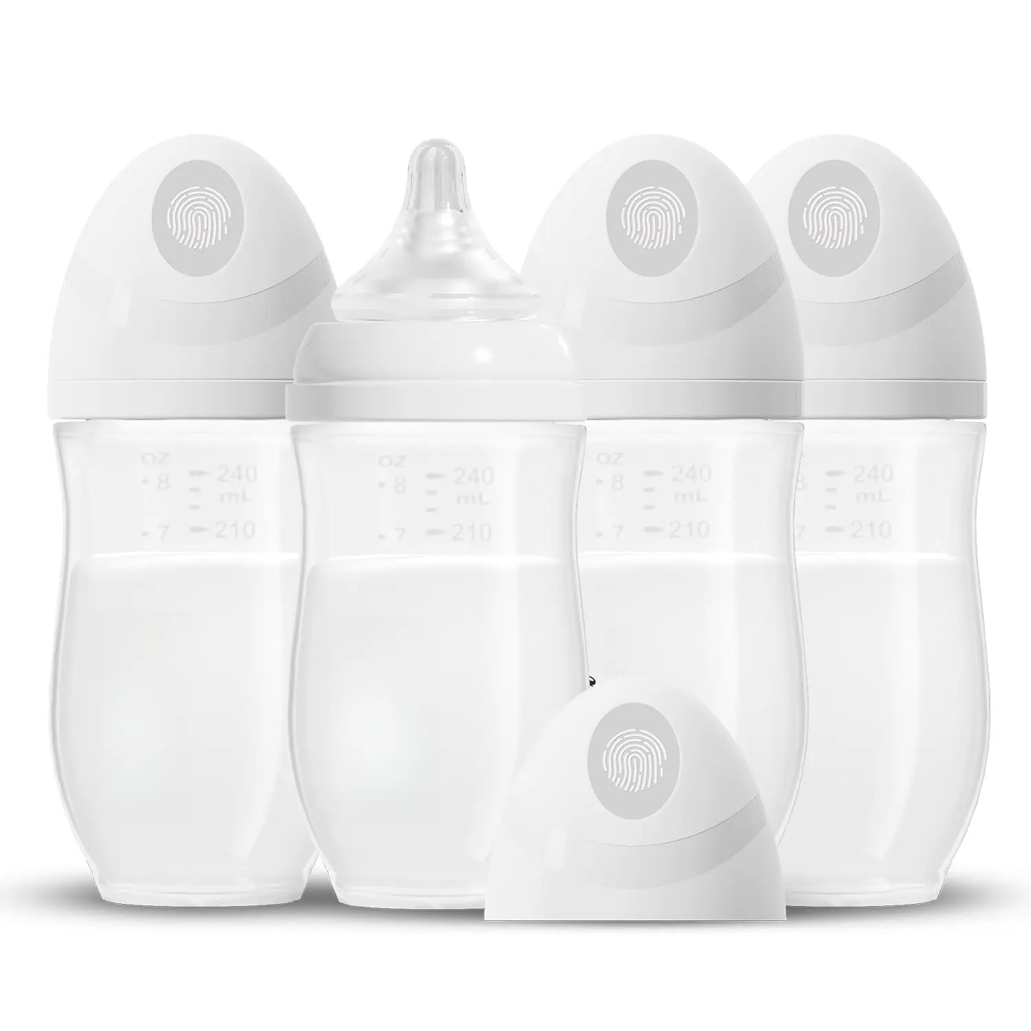 High-Quality Non-Glass Baby Breastfeeding Bottles, Wide Neck, Medium Flow (M) Nipples, 3-6 Months+, 8 oz (6.0 to 8.9 fl. oz.), White - 4 Pack