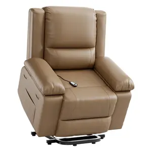 GARVEE Power Lift Recliner Chair with Massage - Ergonomic PU Leather Lounge Chair for Elderly, Classic Design with Side Pockets, Available in Earthy Yellow, Beige, Brown, Black, and Gray - 27" Seat Width