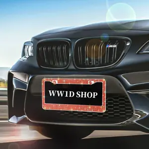 2 Pack Bling Rhinestone License Plate Frames for Women, Universal Crystal Car Plate Covers with Bolt Caps and Washers for Girls’ Vehicle Decoration (Pink)