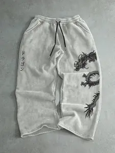 Men's and Women's Casual Dragon Print Drawstring Pants, Comfortable Loose Fitted Straight Leg Sport Trousers for Fall & Winter, Versatile Daily Wear, Athleisure Style Pants, Soft Comfy Letter Print Sweatpants