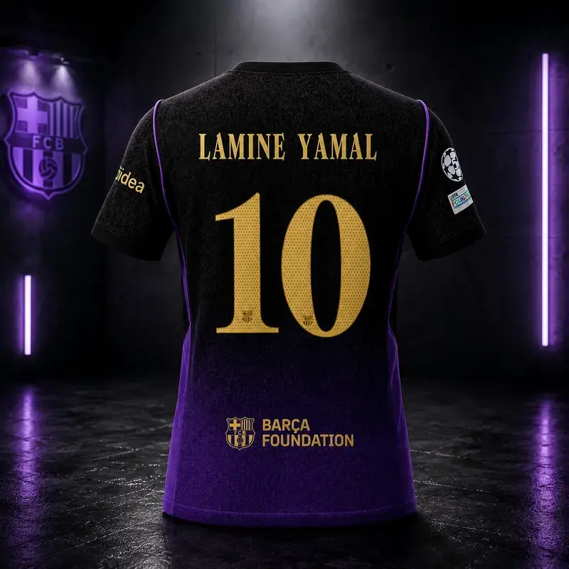 FC Barcelona Away Jersey, Lamine Yamal #10, Black Purple Away Football Jersey, Breathable Quick Dry Soccer Shirt