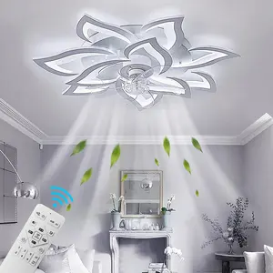 32" Ceiling Fan with Lights and Remote Control, Dimmable Chandelier Ceiling Fans with 3 Color and 6 Speeds, Modern Indoor Flush Mount Ceiling Fans for Living Room Bedroom Dining Room