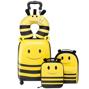 VEVOR 5-Piece Kids Luggage Set, 18in Hardside Rolling Suitcase with Backpack, U-Shape Pillow & Toddler Bag, Airline-Approved Bee Carry-On, Holiday/Birthday Gift for Kids