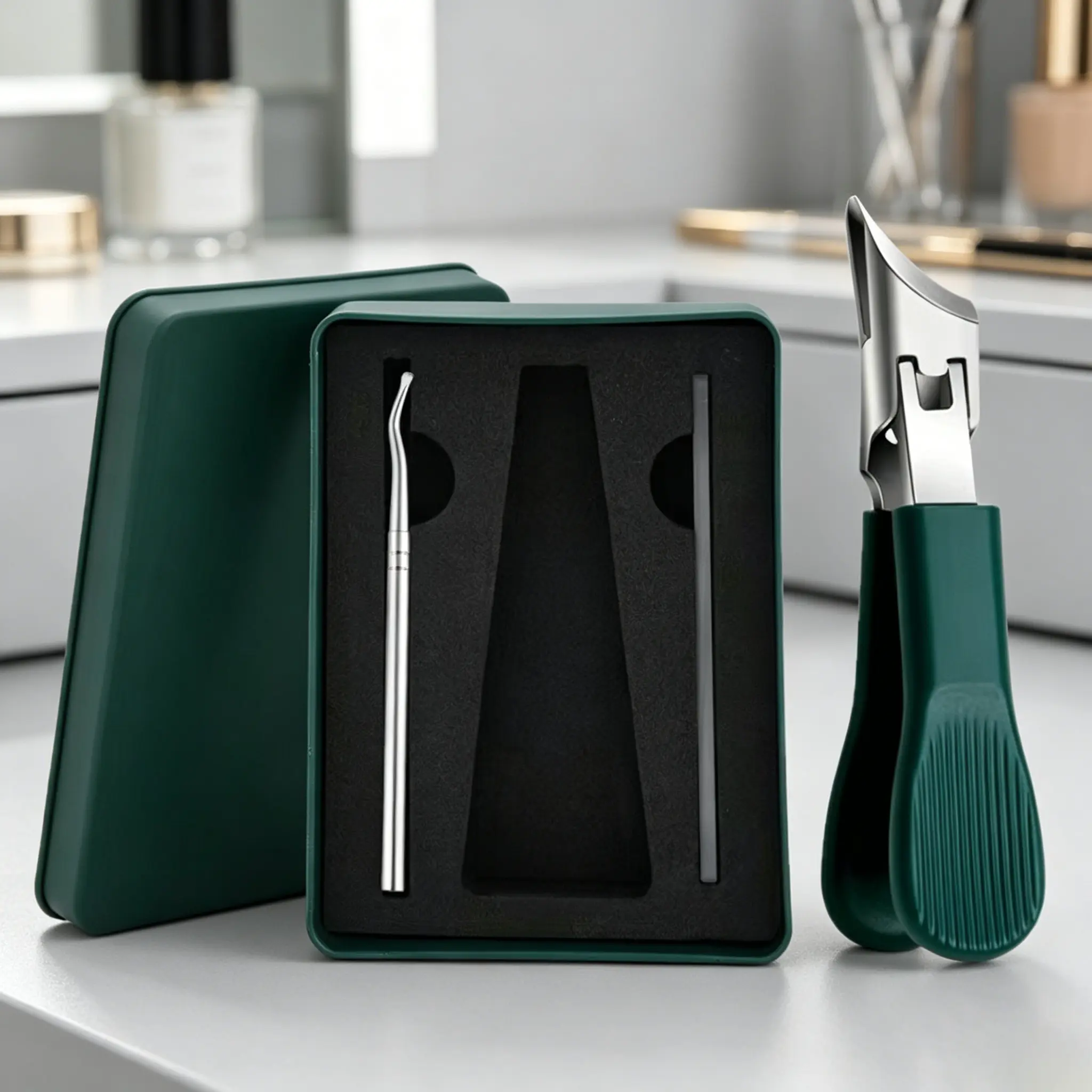 3-Piece Green Eagle Beak Nail Clipper Set – Thick Nail Clipper, Ingrown Toenail Lifter & Nail File | Heavy-Duty Pedicure Kit for Thick & Ingrown Nails, Stainless Steel Grooming Tools for Home or Travel