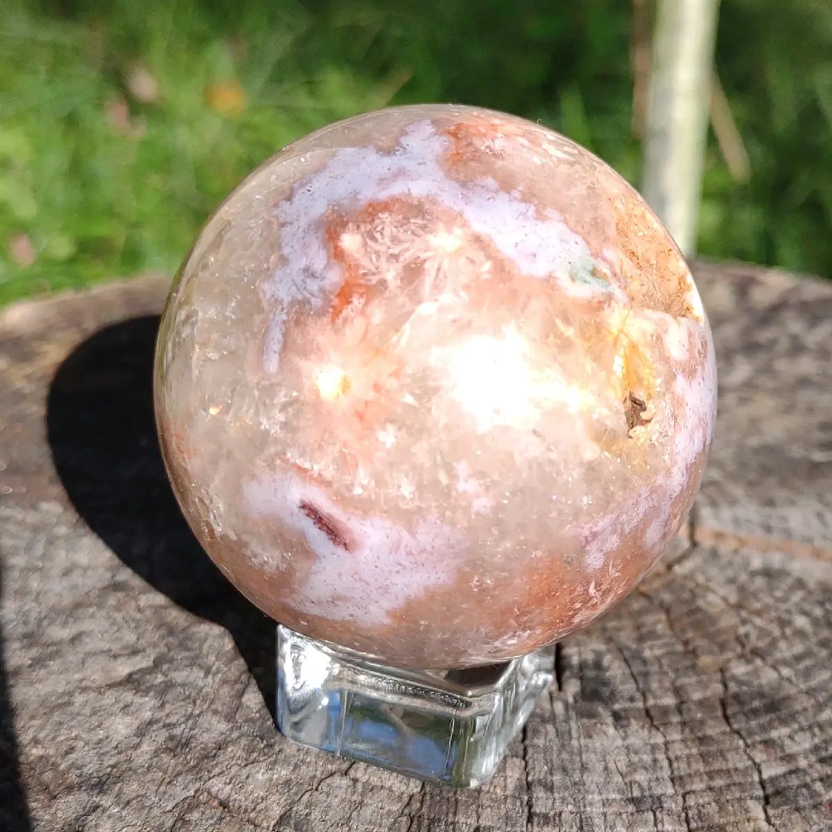 Pink Amethyst and Flower Agate Crystal Sphere