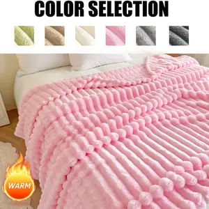 Thick Plush 1pc, Simple Striped Pattern, Warm and Thick, No Fading, for Bedroom/sofa/office, Soft Fluffy Blanket, Christmas Gift