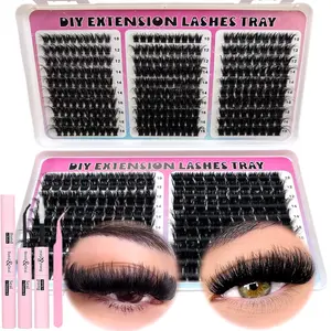 200D/160D eyelash cluster mink false eyelashes, Fluffy Volume Eyelashes, Eyelash Extensions, Fluffy Eyelash Clusters, 570pcs Mega Volume lashes 0.07mm D curly false eyelashes 10-18mm natural eyelashes extension