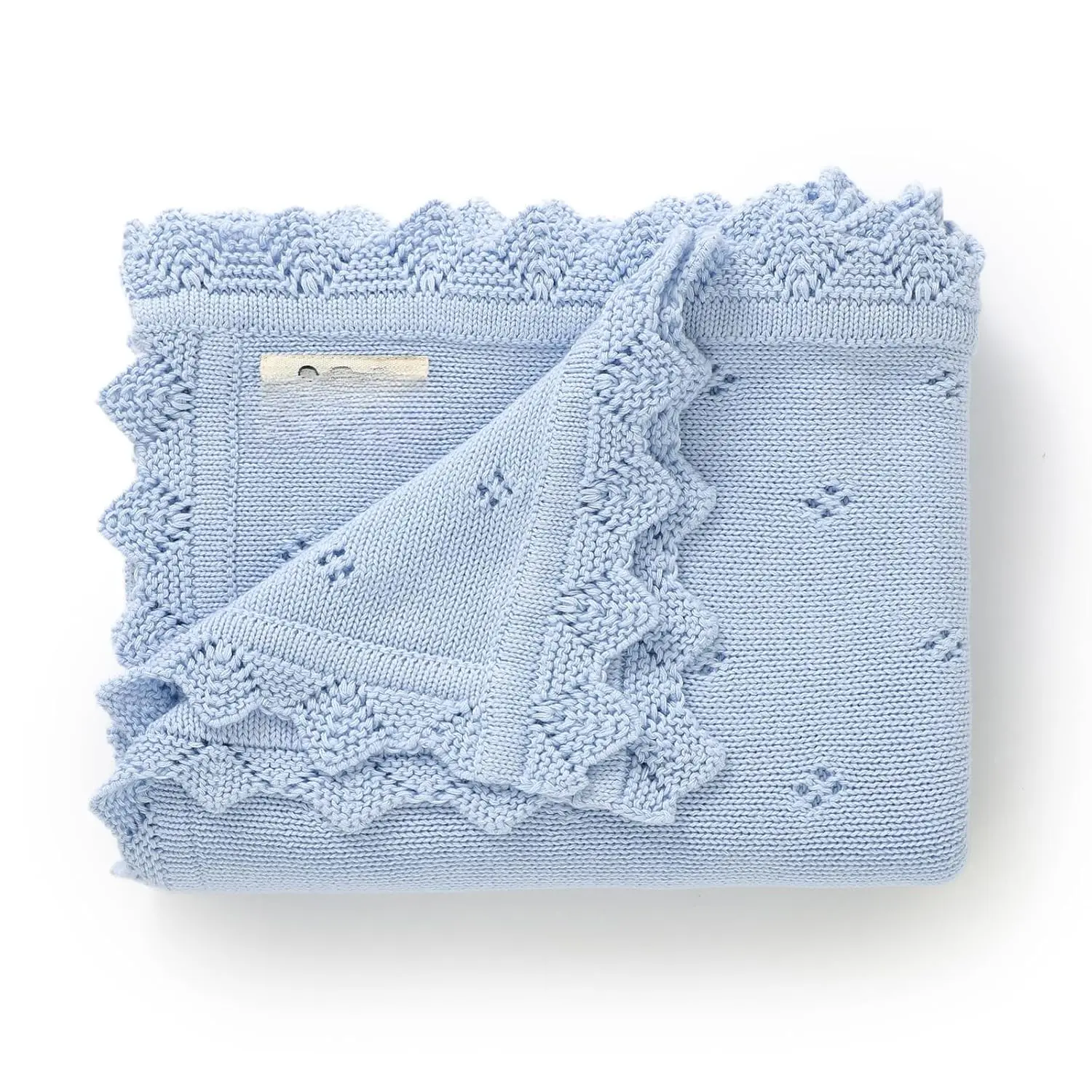 Cotton  Blanket Knitted Crochet Receiving   Swaddling Blankets for   Boy Girl 30x40 Inch (LightBlue)