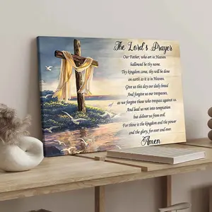 1Count Wooden Frame Canvas, Lord'S Prayer Cross Images, Exquisite Poster, Fashion Bedroom Decoration, Religious Decoration, Modern Art Home Poster, Waterproof High Definition Printing, Ideal Gift, Art, Wooden Cross Decorations