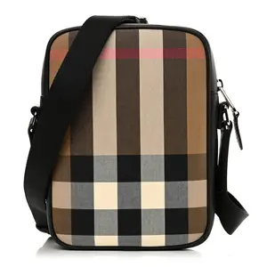Pre-owned BURBERRY Canvas and Leather Shoulder Bags Canvas Super Exploded Check Vertical Paddy Camera Bag Taupe Brown