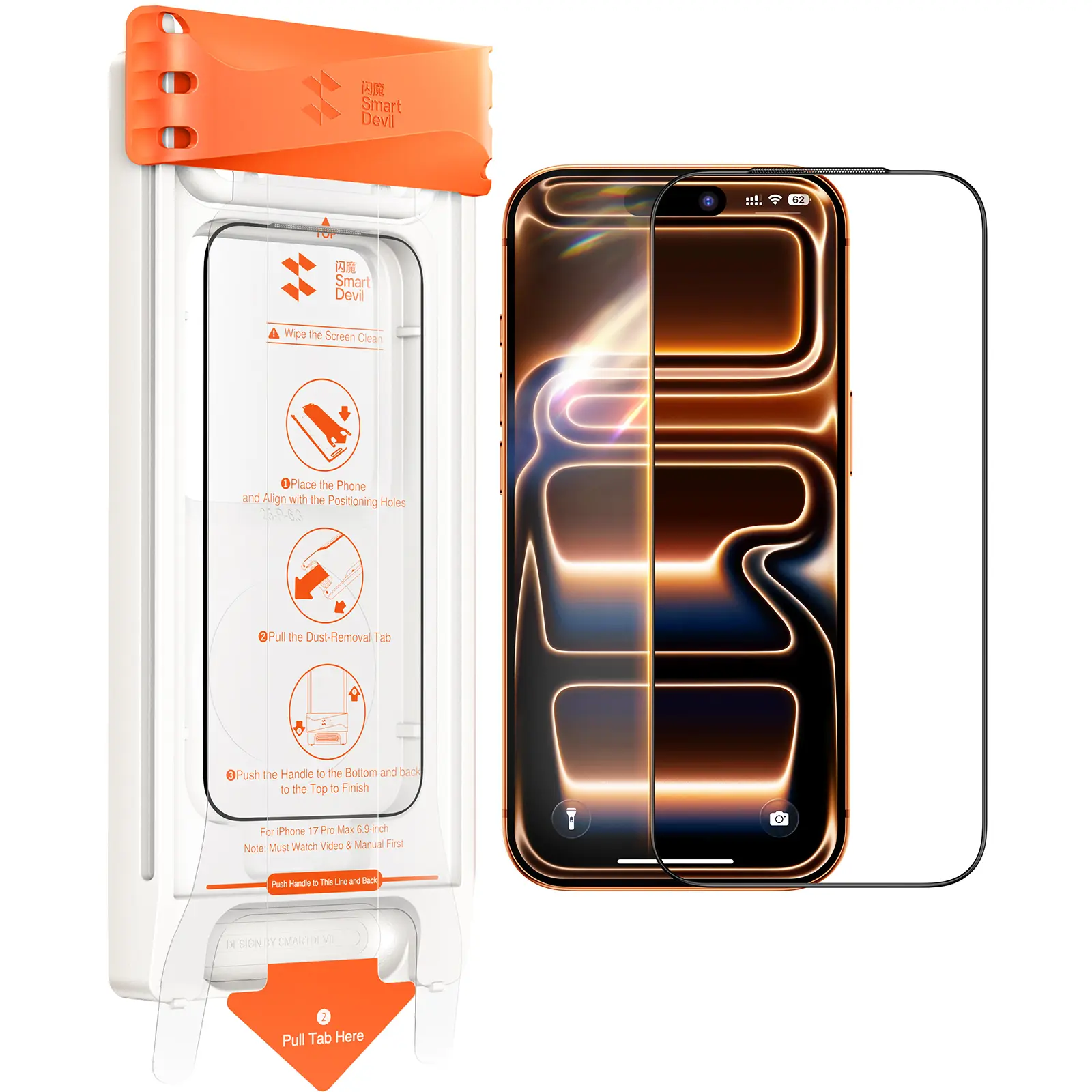 【Tilted Roller Pro Install】SmartDevil (2 Pack) Screen Protector for iPhone 17 Series—Optical Clear—9H Shatterproof Tempered Glass, Anti-Fingerprint, Reusable Install System, Face ID & Case Friendly