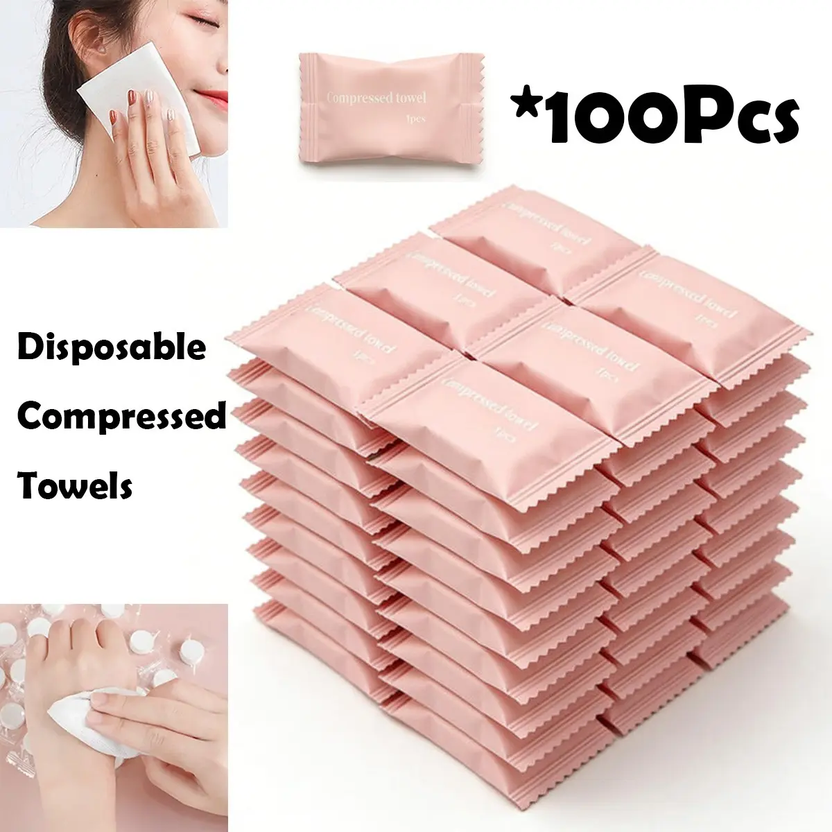 100pcs Compressed Face Wipes - Luxuriously Soft & Alcohol-Free, Hassle-Free Makeup Remover Wipes Bulk for All Skin Types, Quick-Dissolving, Unscented Non-Woven Cloths, Perfect Travel Companion, Gentle, Facial Cleansing Wipes