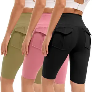 3-Pack Women’s High-Waist Gym Shorts with Pockets — Super Soft, Tummy Control, Non-See-Through Athletic Shorts for Workouts, Running, and Yoga