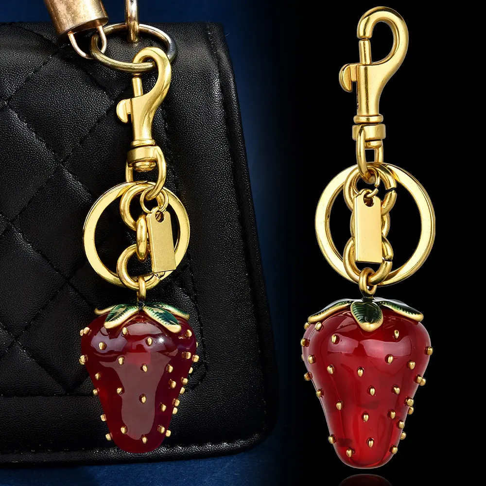 Cute Strawberry Keychain and Bag Accessory, Glossy Enamel Fruit Charm for Women, Anti-Fade Metal Purse Pendant with Lobster Clasp for Handbags, Bag Accessories, Gift Ideas, Anti-Fade Shine