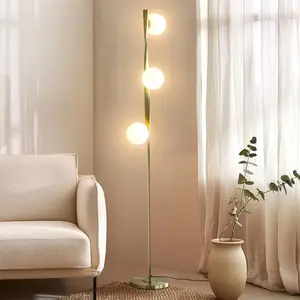 Brightech Nola – Mid-Century Modern 3 Globe Floor Lamp for Living Room Bright Lighting – Contemporary LED Twisting Standing Lamp for Bedrooms & Offices – Gold Indoor Pole Light