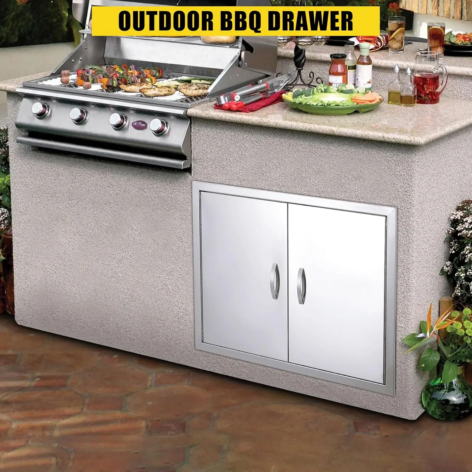 Stainless Steel Double-Door Kitchen Cabinet, 31in W x 24in H, with Metal Handle, Vent Panel and 5-Ply Corrugated Construction, Five Ply Corrugated