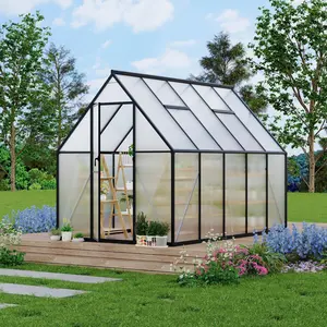 GARVEE 6'x9' Aluminum-Framed Polycarbonate Greenhouse, Heavy Duty Polycarbonate Greenhouse With Quick Setup Structure and Roof Vent, Large Enhanced Aluminum GreenhouseKit for Outdoors