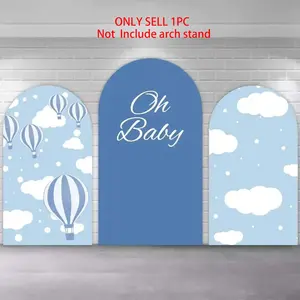 Oh Baby Boys Baby Shower Arch Covers Stretchy Backdrop Fabric, Blue Sky Clouds Hot Air Balloon Design, Perfect for Boys Kids 1st Birthday Party Photo Backdrop