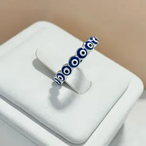 Sterling Silver 925 Dark Blue Evil Eye Ring