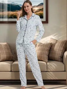 Women's Two-Piece Casual Printed Sleepwear Set Loungewear, Loose Soft Skin-Friendly Long Pajamas, Lightweight Warm Comfortable Home Wear