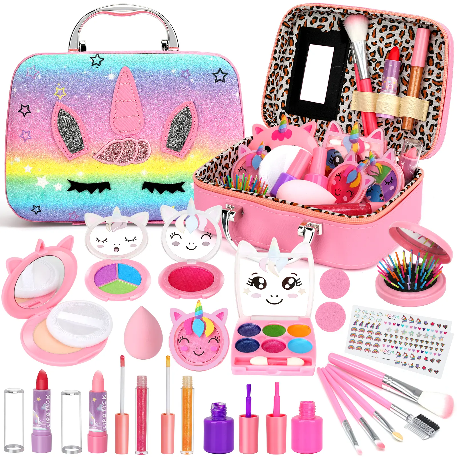 Kids Washable Makeup Kit - Real Non-Toxic Unicorn Toddler Makeup, Safe Pretend Play Cosmetics Set for Little Girls, Princess Dress Up Toys Birthday Gifts for 3-12 Year Old