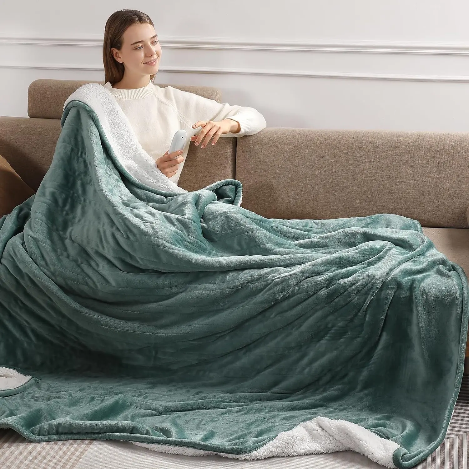 Electric Blanket Twin Heated Blanket 62''X84'', Fast Heating Blanket Soft Flannel & Fluffy Sherpa with 5 Heating Level and 10 Hours Auto-Off, ETL/FCC Certi