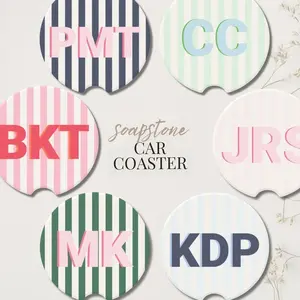 Custom Monogrammed Car Coaster Pink Blue Floral Coquette Grandmillennial Car Decor Personalized Gift for Her Preppy Cute Birthday Gift
