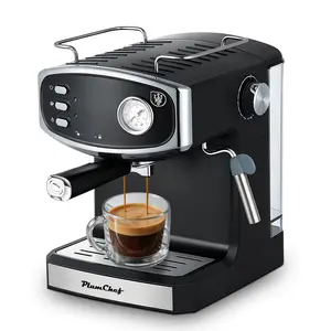 Stainless Steel 20-Bar Retro-Style Espresso Machine for Home - Professional Compact Small Footprint Maker with Milk Frother Steam Wand, Pressure Gauge, 54oz Large Water Tank, US Plug, Low-Noise Fast Brewing for Cappuccino, Latte