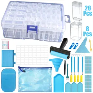 A Complete Set of Diamond Painting Tools and Accessories, Modern Blue and White Style, with Large Storage Box, Roller, Pens, Tweezers, Trays, and Portable Bag, Perfect for DIY Craft Lovers, Beginners, and Kids for Home Art Projects, Diamond Painting Kits