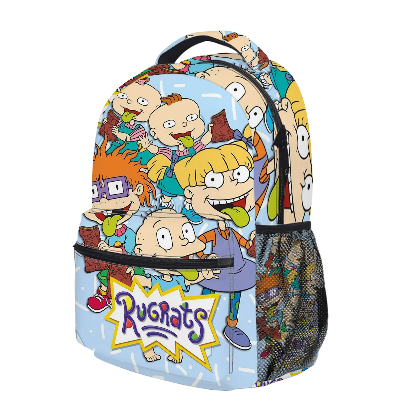 Rugrats Backpack, Cute Y2K Fashion School Bag for Girls and Teens, Durable Cartoon Printed Bookbag with Mesh Side Pockets, Lightweight Travel Daypack for Back to School c-212