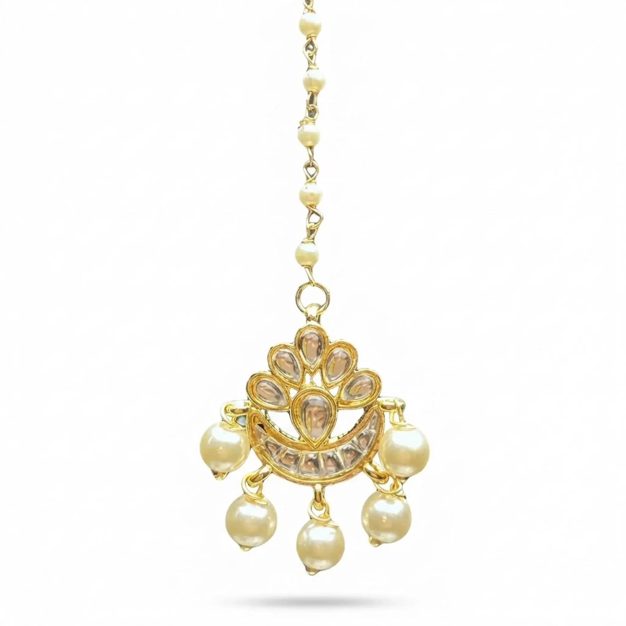 Elegant Gold-Plated Chand Tikka | Traditional Maang Tikka with Kundan & Pearls | Bridal & Festival Jewelry for Weddings, Eid, Diwali